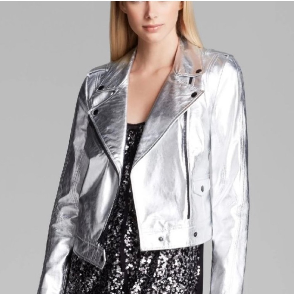 NWT Faux Leather Silver Moto Jacket by DKNY